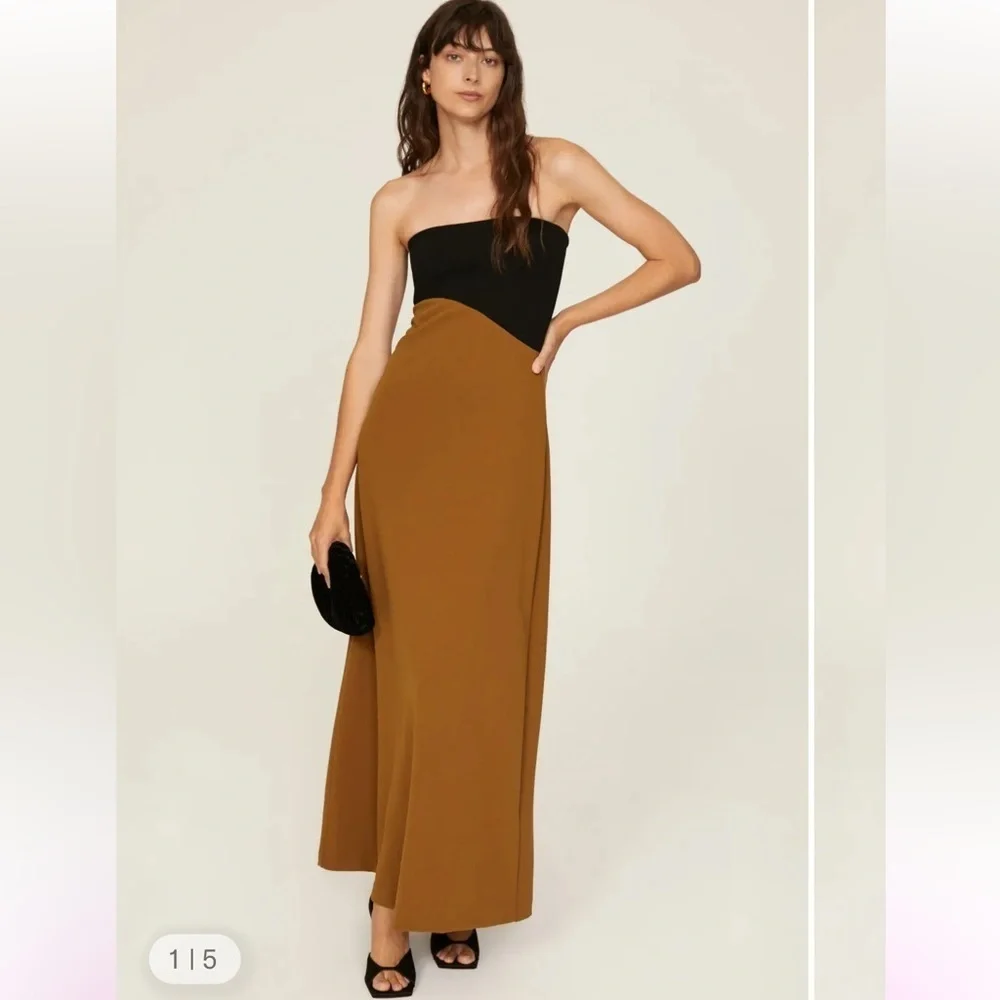 Tanya Taylor Shawna Gown Black Tan Maxi strapless stretch NWT sz XL